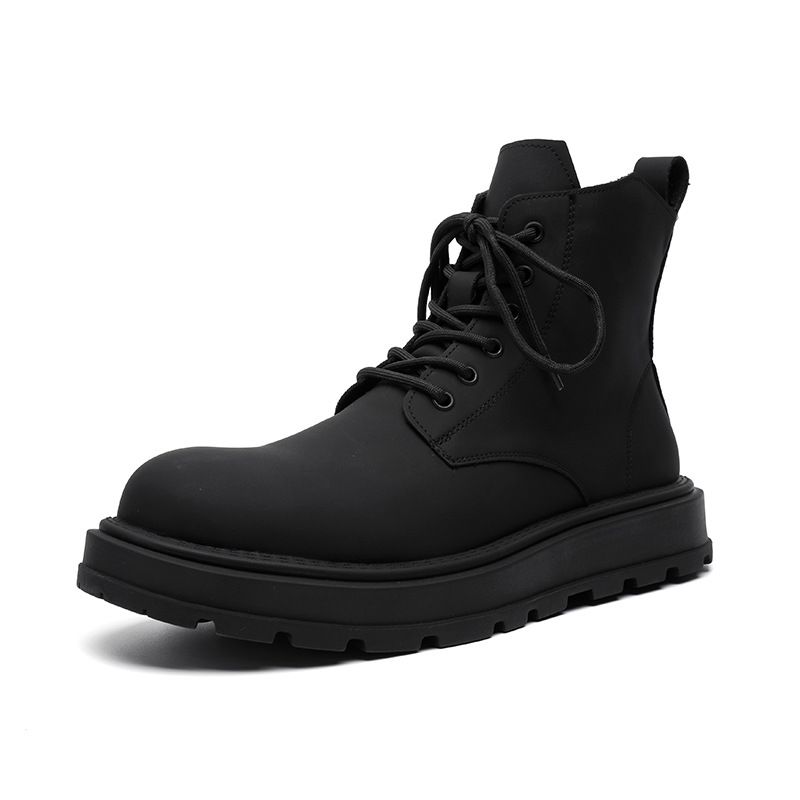 Martin Boots Men's Heightening Retro Boots Commuting High-top Leather Shoes Thick-soled Medium-help Tooling Boots_voghion.com
