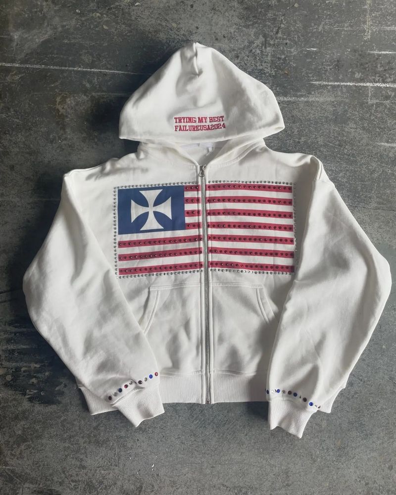 Men's Clothing Unisex Embroidered Zip-Up Hoodie Streetwear Y2K Hip-Hop Pullover With Drawstring Hood & Geometric Patterns​_voghion.com