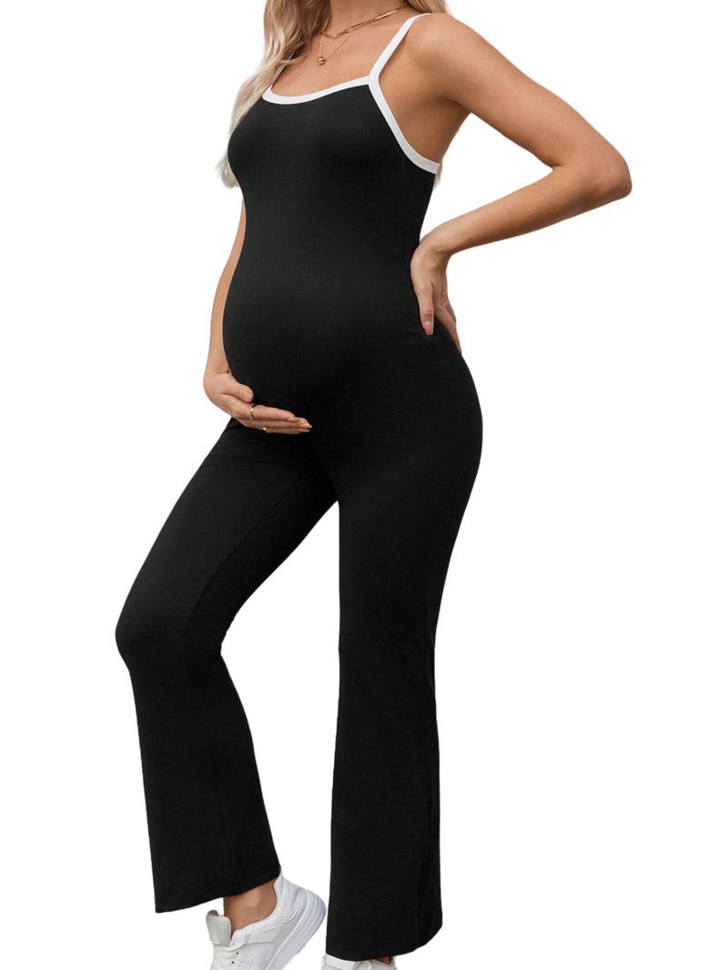 Mono de mujer con realce de abdomen, borde blanco en contraste, para embarazadas, ajustado, para yoga, todo en uno_voghion.com
