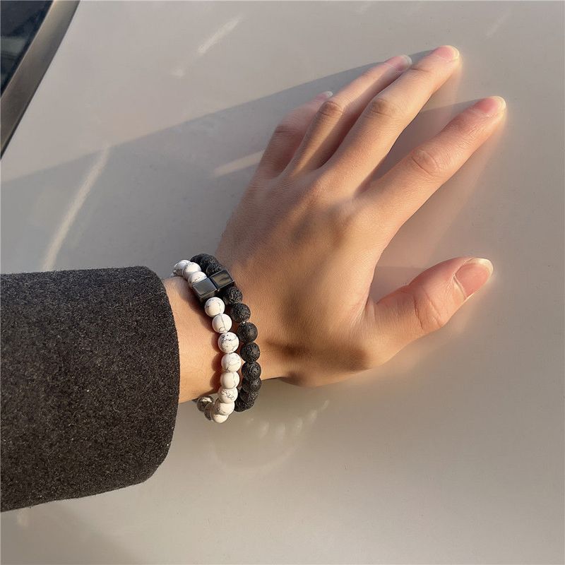 New Versatile Cross Elephant Set For Men Black Gallstone Beaded Elastic Bracelet_voghion.com