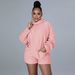 Autumn And Winter New Women's Solid Color Plush Batwing Sleeve Hooded Loose Warm Jumpsuit Shorts For Women_voghion.com