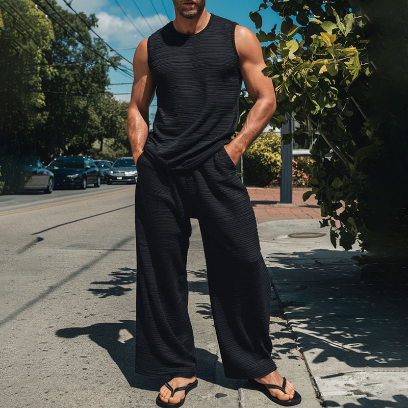 Ropa para hombre, primavera y verano, nuevos trajes deportivos casuales para hombre, tendencia urbana, chaleco sin mangas, pantalones, traje de dos piezas_voghion.com