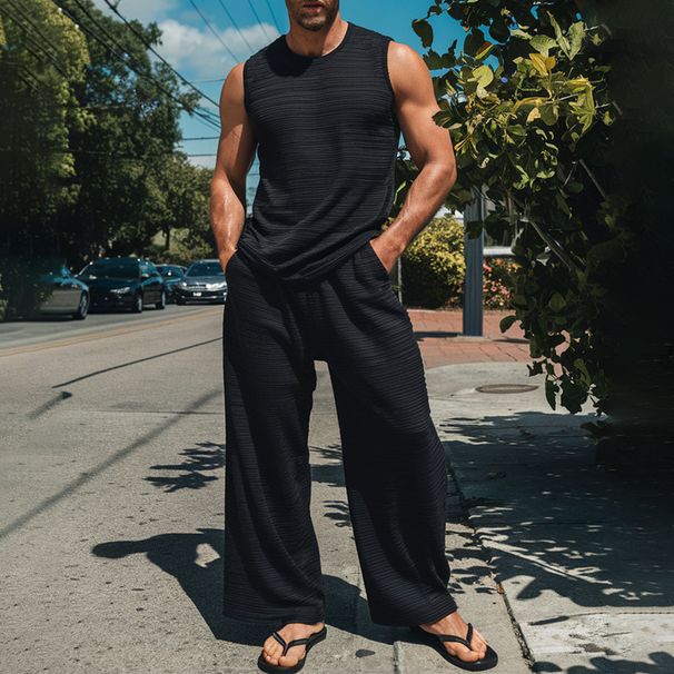 Ropa para hombre, primavera y verano, nuevos trajes deportivos casuales para hombre, tendencia urbana, chaleco sin mangas, pantalones, traje de dos piezas_voghion.com