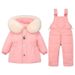 Mother & Kids Winter Kids Padded Overalls Set With Hood - Warm Fleece-Lined Snowsuit For Boys & Girls 1-5 Years (Blue/Red/Pink/Navy With White)_voghion.com