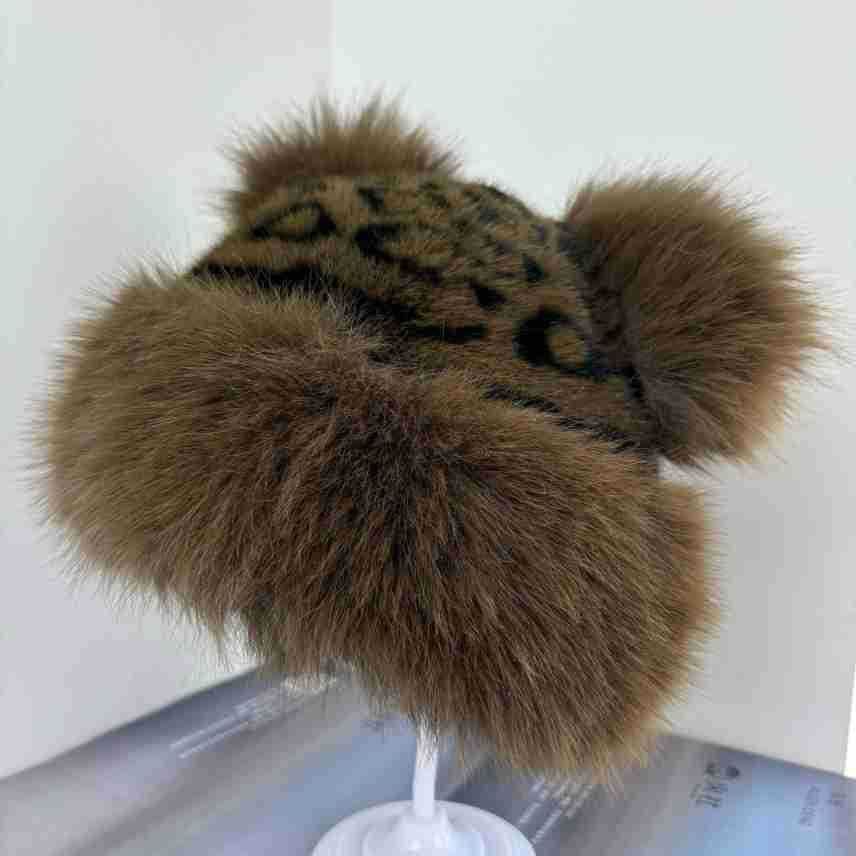Autumn Winter Bear Ear Fashion Leopard Print Korean Version Warm Trendy Versatile Bucket Mongolian Hat_voghion.com