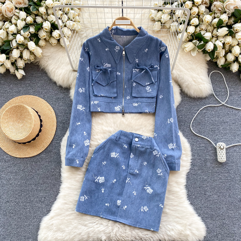 Cardigan court imprimé pour femmes, jupe polyvalente, ensemble deux pièces à la mode_voghion.com