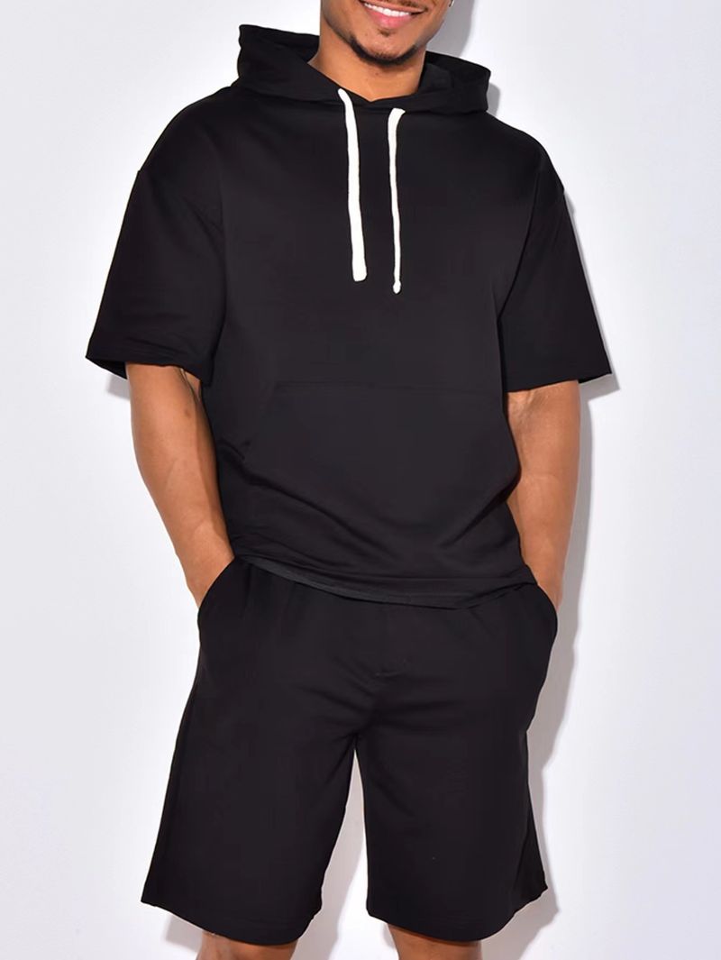 Lässiges Kurzarm-Hoodie- und Shorts-Set für Herren – Fitnessstudio- und Streetwear-Outfit (S-XXL) – Atmungsaktive Activewear aus Baumwollmischung_voghion.com