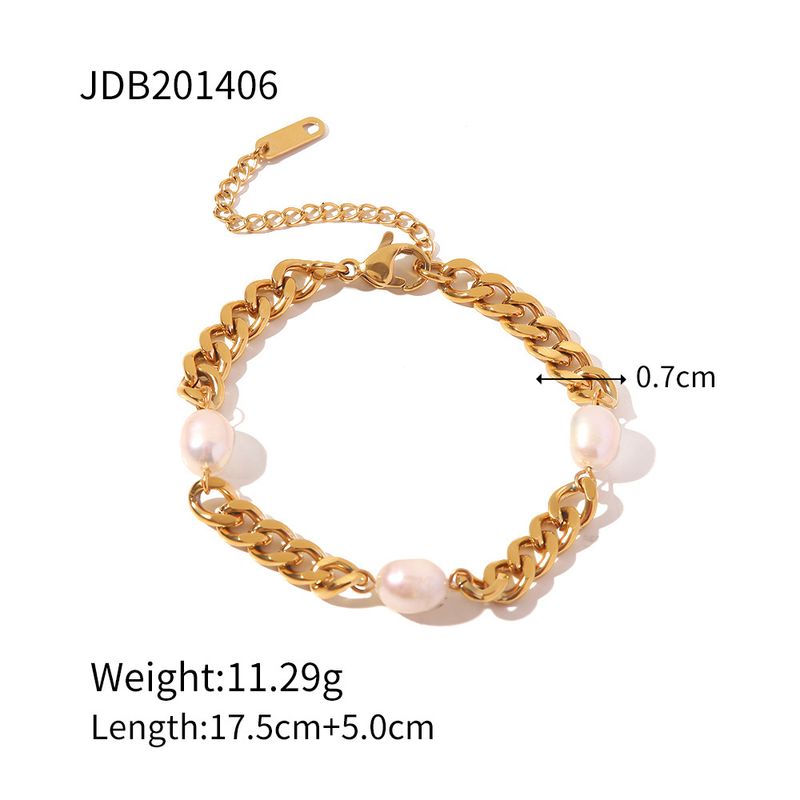 Bracciale in acciaio inossidabile con catena cubana da 6 mm di larghezza, tre perle, stile vintage, versatile, semplice e alla moda._voghion.com