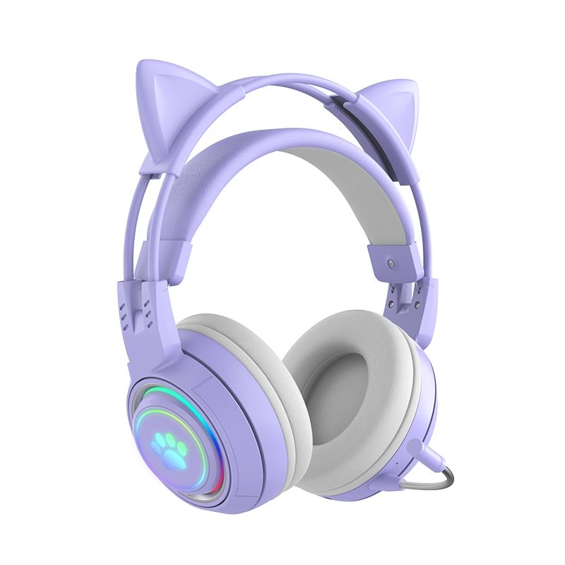 Bezdrátová Bluetooth sluchátka T25 RGB Stereo Cat Ear s odnímatelným mikrofonem (fialová)_voghion.com