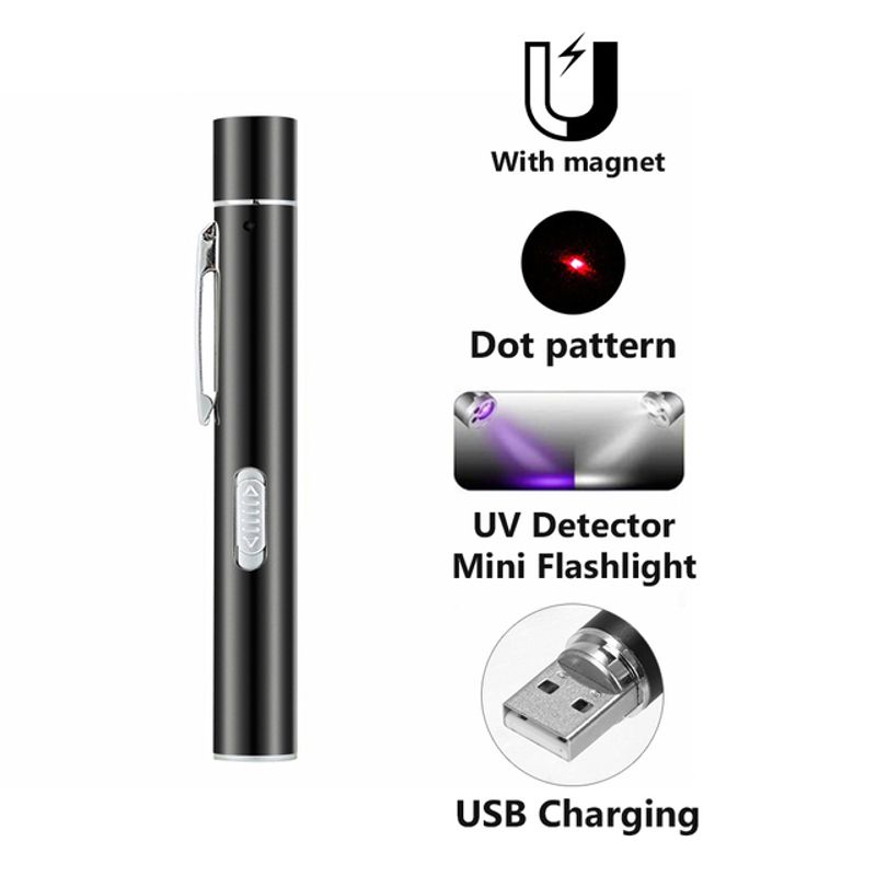 1mW USB Rechargeable 3 In 1 Laser Pointer Cat Dog Toy Red Laser Pointer Pen + UV Light + White Flashlight Stainless Steel_voghion.com