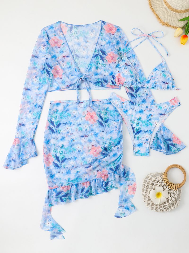 Sexy bikini due pezzi con copricostume da spiaggia - Comodo ed elegante (costume da bagno da donna con vita alta e spalline regolabili)_voghion.com