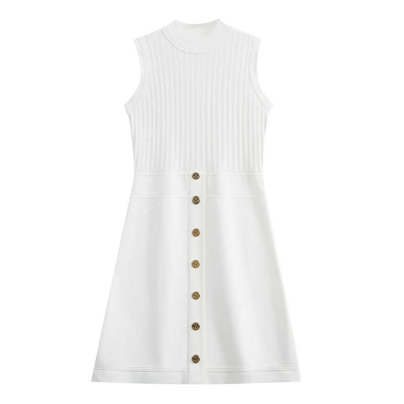 Robe d'été en tricot pour femme, style français, simple, sans manches, avec coutures intérieures_voghion.com