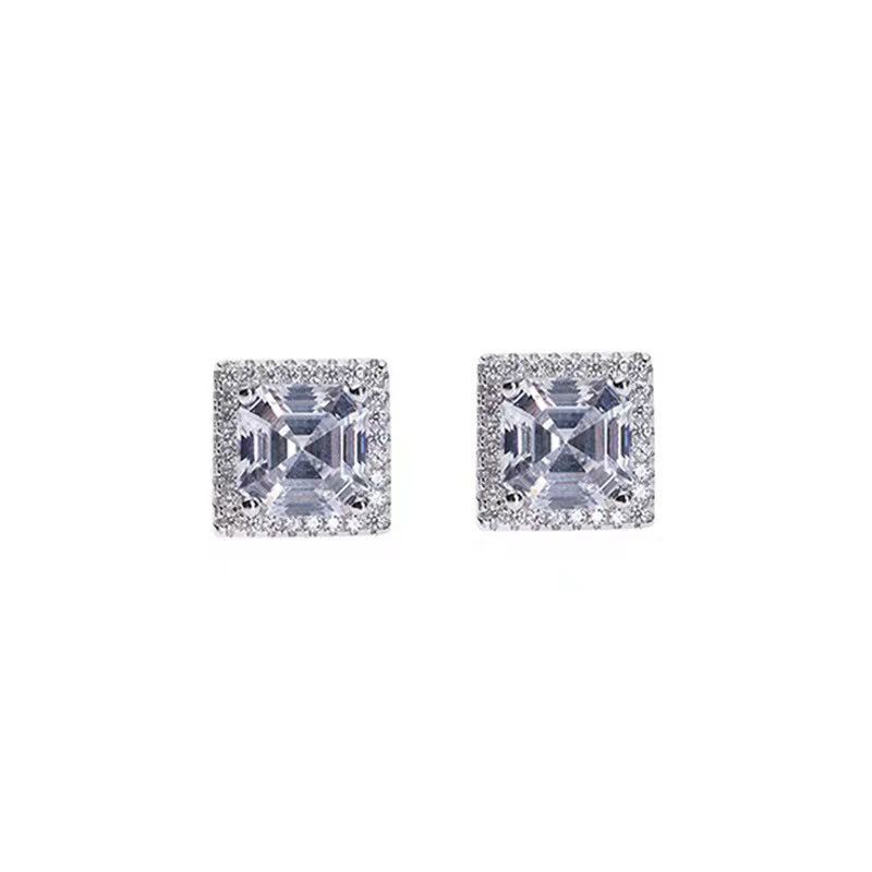 Pendientes de azúcar de roca blanca de diamante cuadrado, pendientes de circonita de diamante completo para hombre de Hip Hop, pendientes de moda de calle para mujer_voghion.com