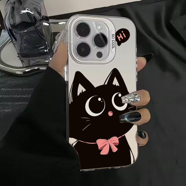 Cartoon Schwarze Katze, die Fisch isst, Galvanisiertes Silbergehäuse für Xiaomi Redmi Note 14 13 12 11 10 Pro Plus 5G 12S Redmi 14C 13 Abdeckung_voghion.com
