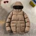 Men's Oversized Hooded Puffer Jacket With Print Design, Thickened Winter Coat For Casual Wear (Black, Printed Black, Brown, Blue)_voghion.com