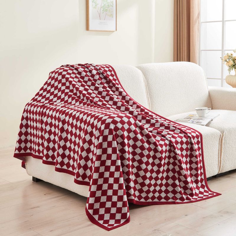 Geruite gebreide bank, kantoor, lente- en zomerslaap, airconditioning, warme hoes, cadeau, reclamedeken_voghion.com