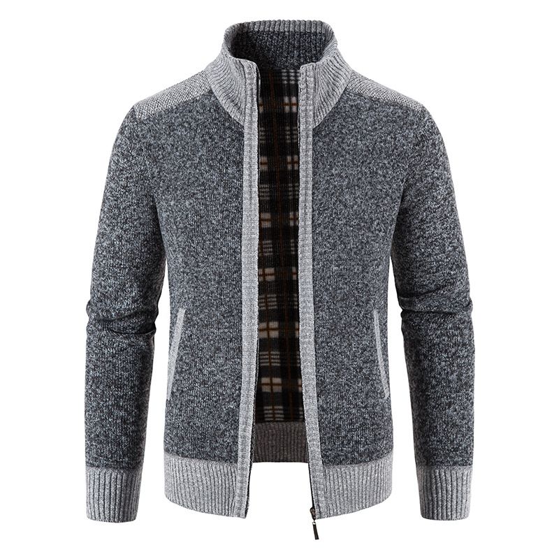 Men's clothing plus fleece thickened large size sweater coat stand collar cardigan sweater_voghion.com
