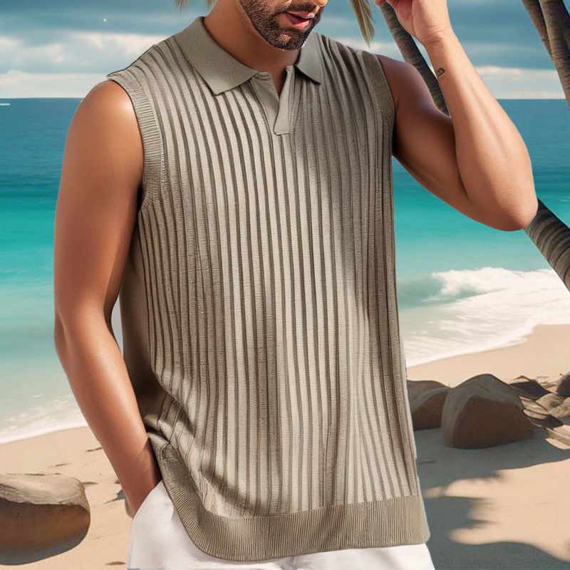 Men's Clothing Summer Thin Sweater Vest Vertical Stripe Waistcoat Vest_voghion.com