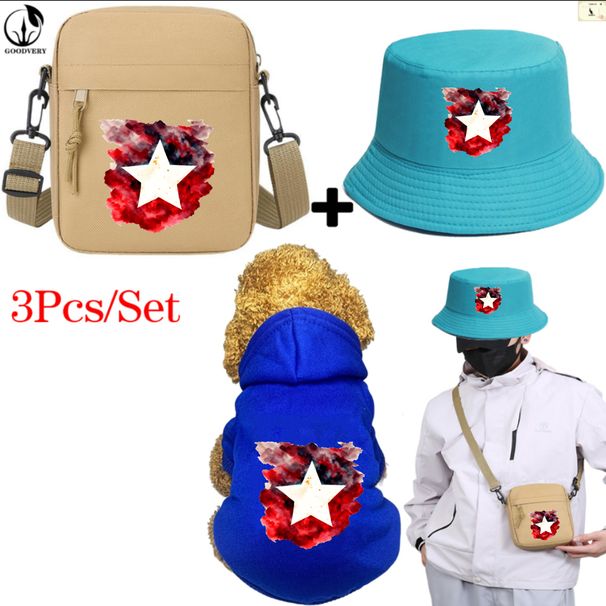 Animal Kangaroo 3-teiliges Set mit Tasche und Hut, flammender Totenkopf-Print, Haustierbekleidung, dreiteilige Kombination, bequeme Winterkleidung für Haustiere, ideal für Reisen mit Haustieren im Freien_voghion.com