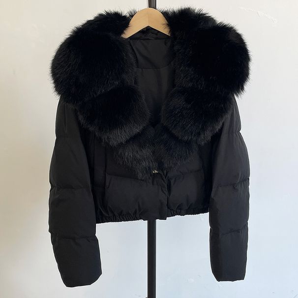 Luxury Winter Short Down Jacket For Women With Detachable Fox Fur Collar, Fashionable & Warm Puffer Coat, Elegant Casual Outerwear_voghion.com