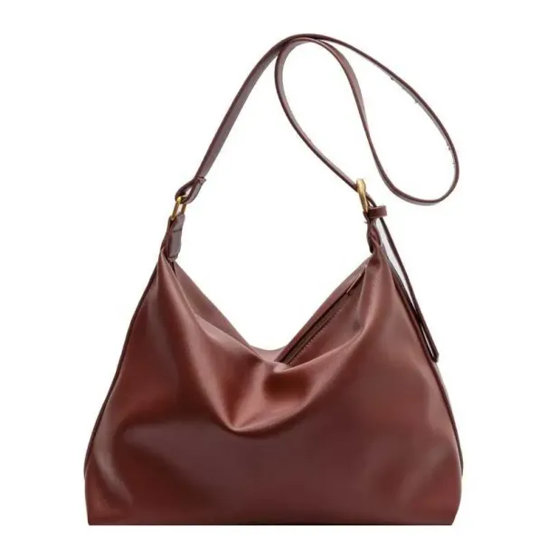 Bolsos de hombro casuales de moda para compras de color sólido retro de gran tamaño con cremallera para damas Y241216_voghion.com