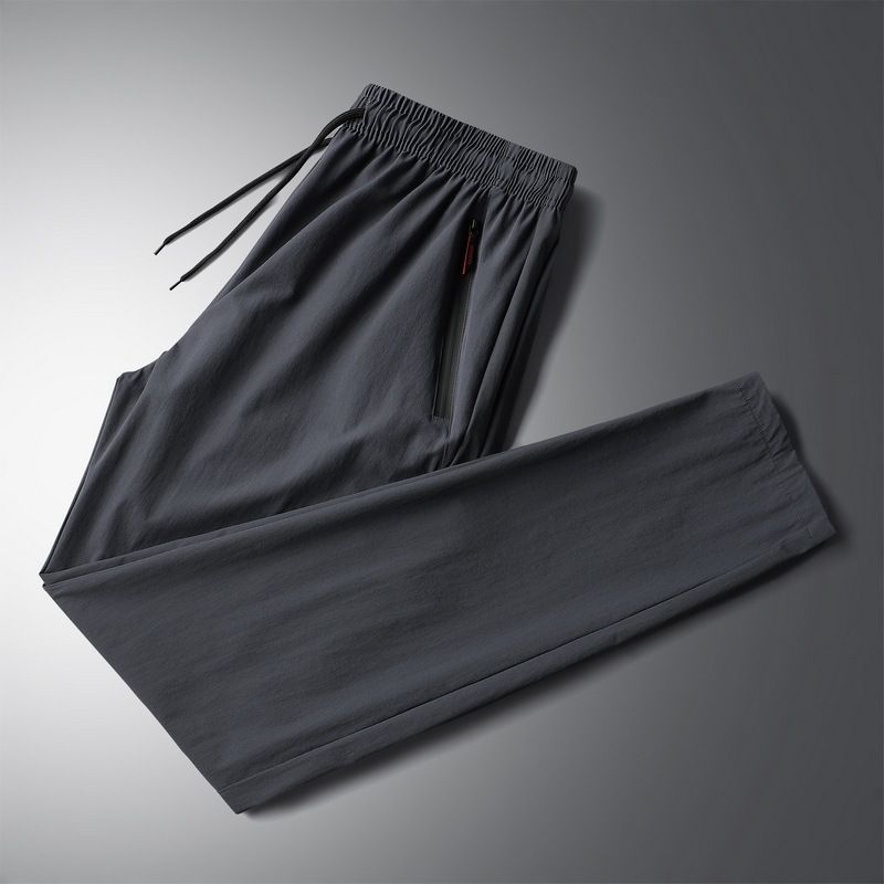 Summer ice silk breathable casual sports quick drying men's cropped drawstring flat leg pants, large size versatile_voghion.com