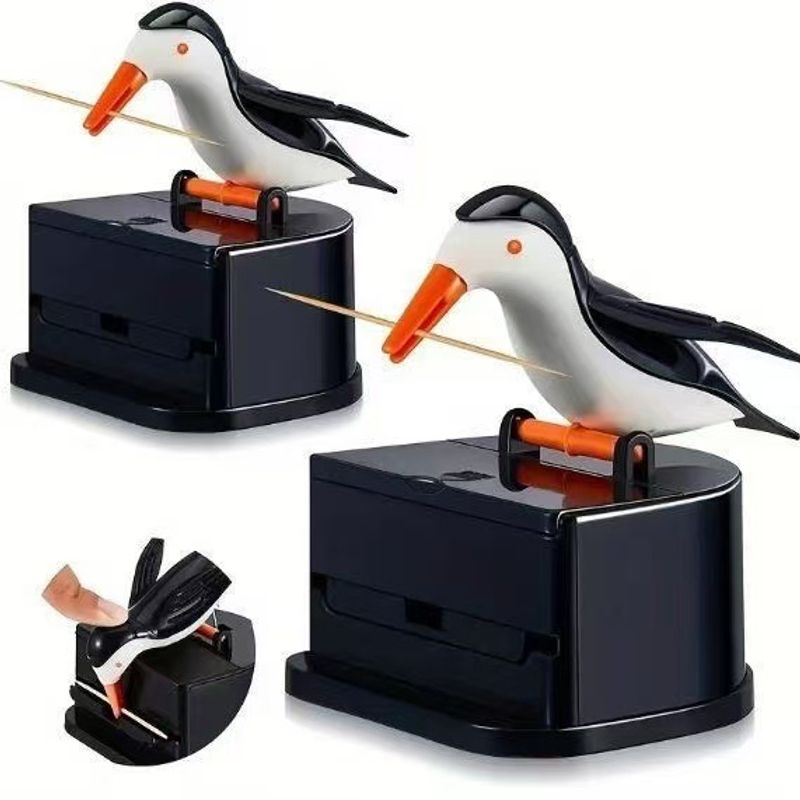 Smart Bird Toothpick Dispenser - Press Auto-Pop Storage Tube, Home & Restaurant Canister (2-Pack) RoHS Compliant_voghion.com