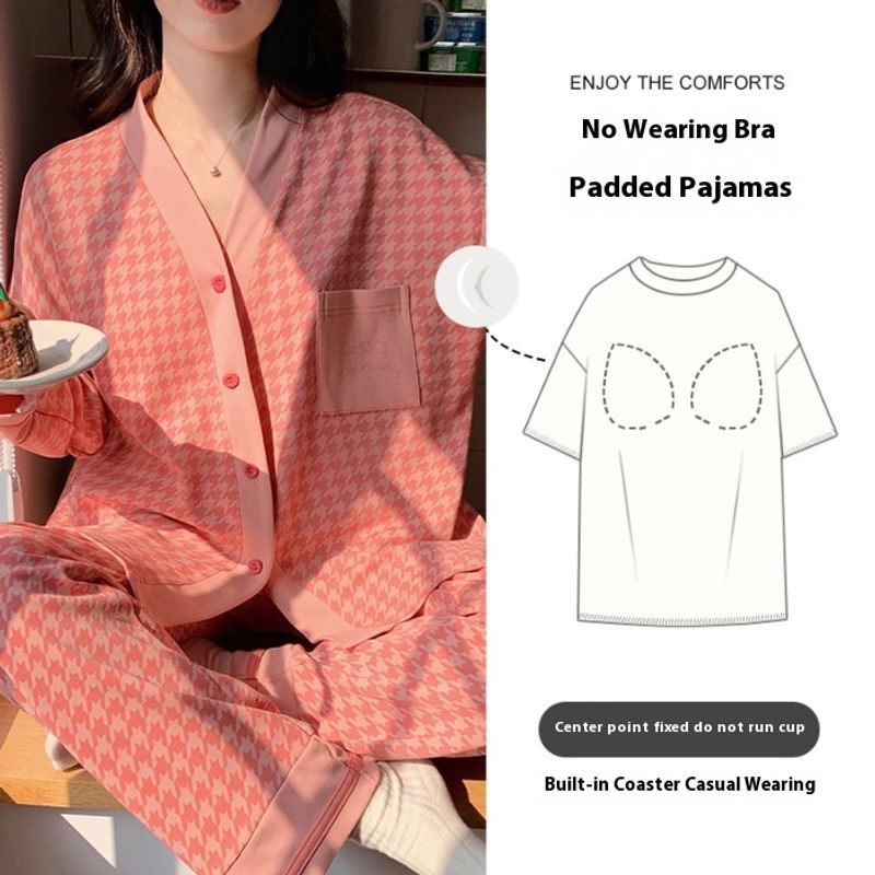 2024 Women's Spring New Pajama  Cotton Frame Long Sleeve Pants Can be Wearing Outward Home Clothes Set (with_voghion.com