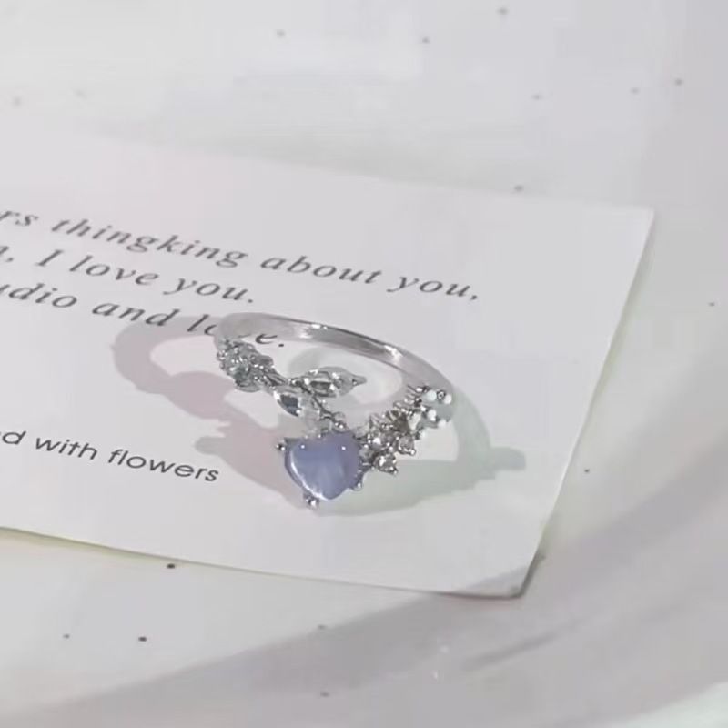 Neuer koreanischer Dongdaemun-Ring im Girly-Herz-Liebes-Blumen-Gelee-Katzenauge-Halbmond-offener Wald-Mädchen-Stil_voghion.com