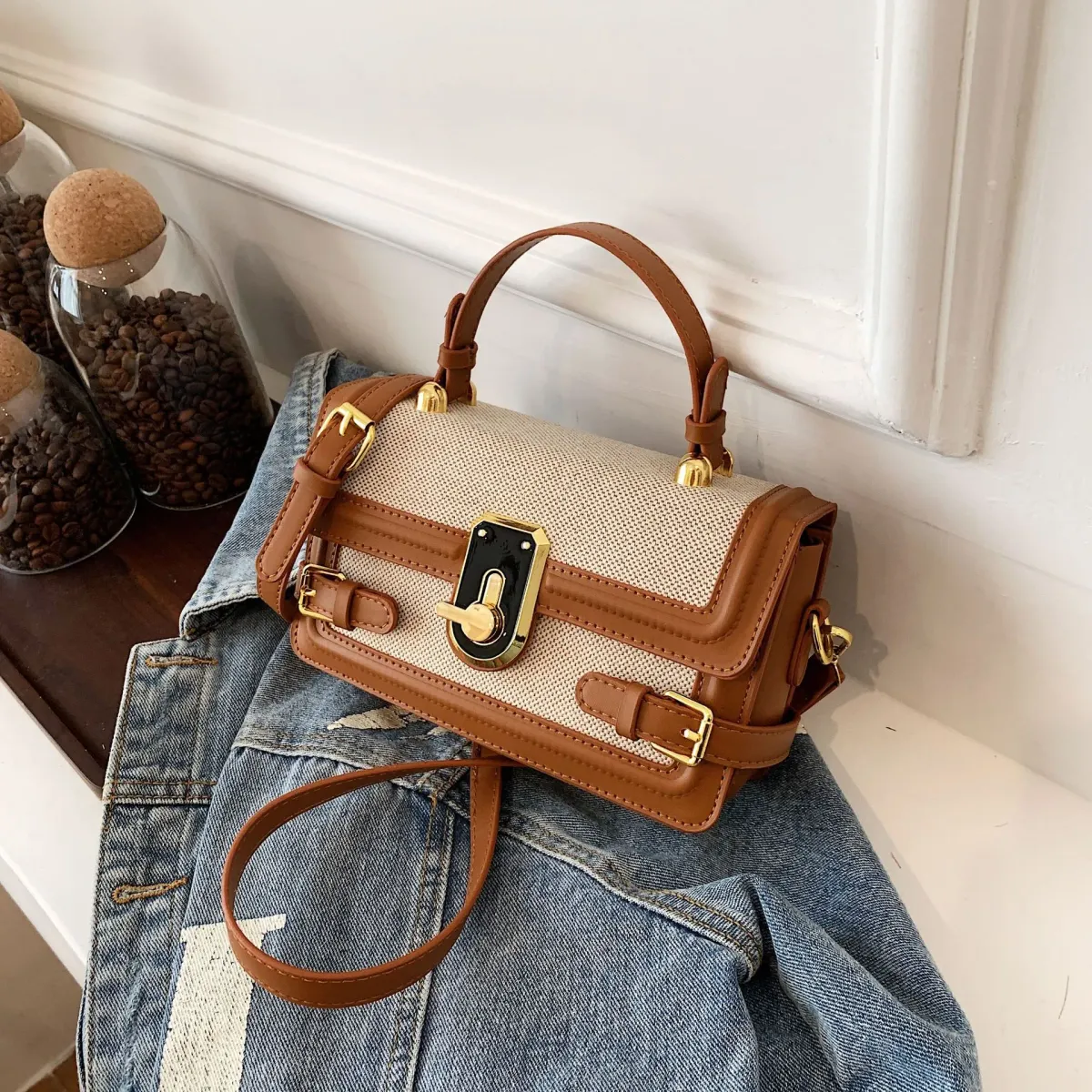 Borsa a tracolla da donna più venduta - Design vintage a blocchi di colore, borsa a tracolla boho chic con spedizione gratuita_voghion.com