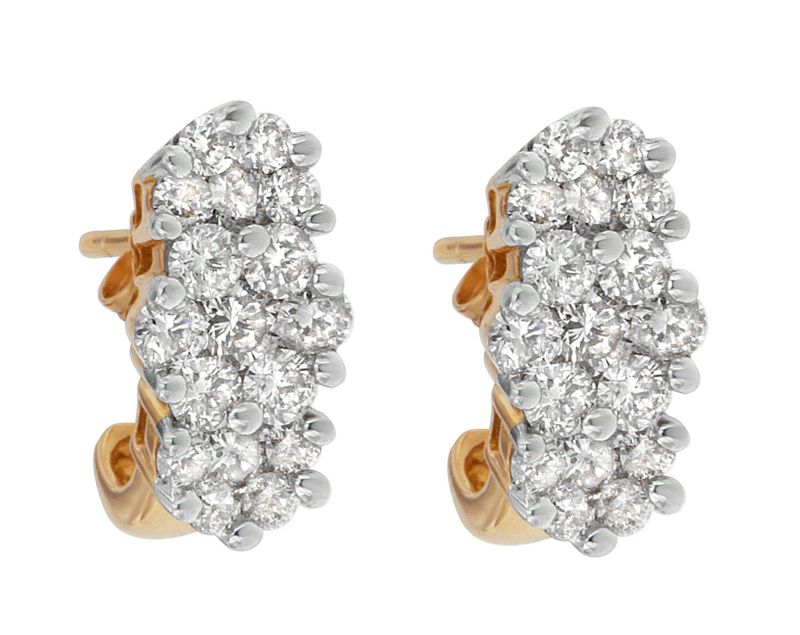 14K Yellow Gold 2 1/20 cttw Round Cut Diamond Cluster Earrings (I-J, I1-I2)_voghion.com