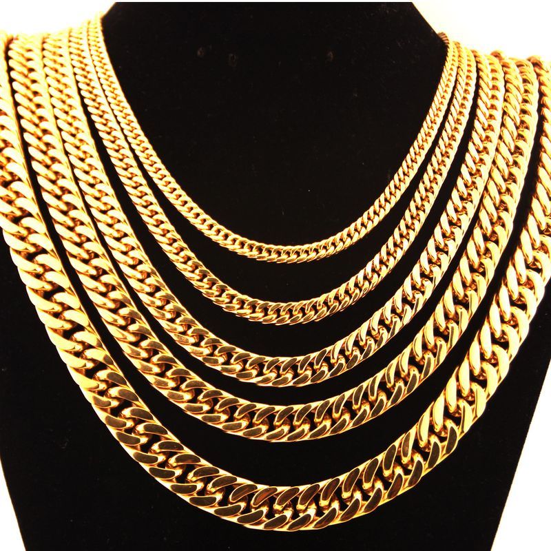 6/8/10/12/14/16/21mm Gold Double Buckle Necklace Men's Titanium Stainless Steel Cuban Chain_voghion.com