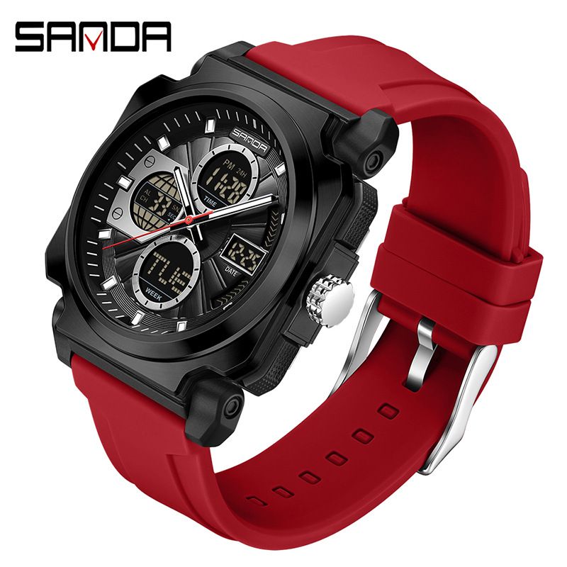 Men's Digital Analog Sports Watch With Multi-Function, Waterproof, LED Backlight, Dual Time, Stopwatch, Alarm, And Date Display Waterproof Watch_voghion.com
