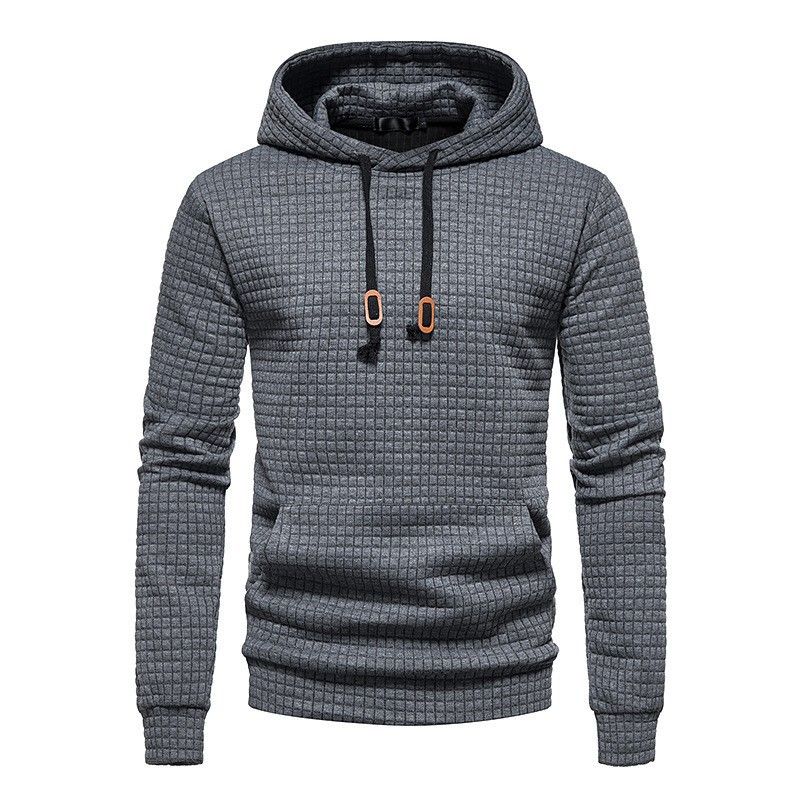 Nuova felpa casual europea con cappuccio in tessuto di cotone a quadri da uomo_voghion.com