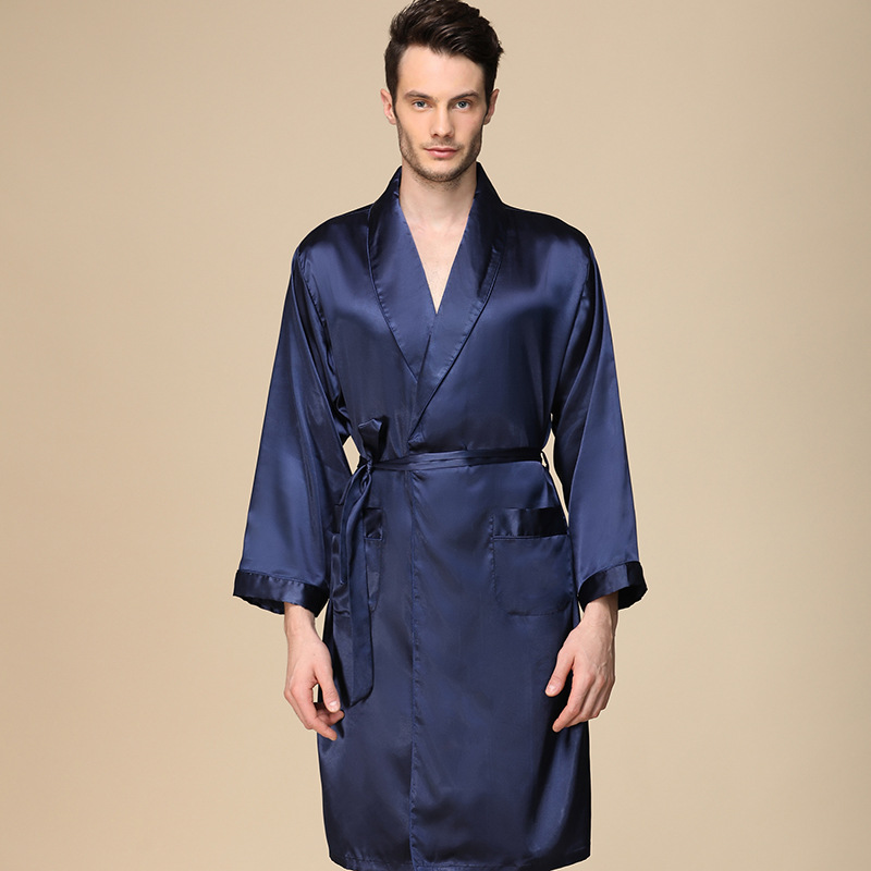 Buitenlandse handel zomer heren enkele zijden gewaad dunne imitatiezijde pyjama met lange mouwen heren zomer plus size ijs zijden badjas_voghion.com