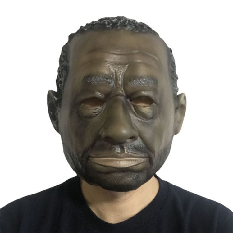 Afrikanische Maske Latex schwarz lockiges Haar Kopfbedeckung Halloween Party Bühne Make-up Requisiten_voghion.com