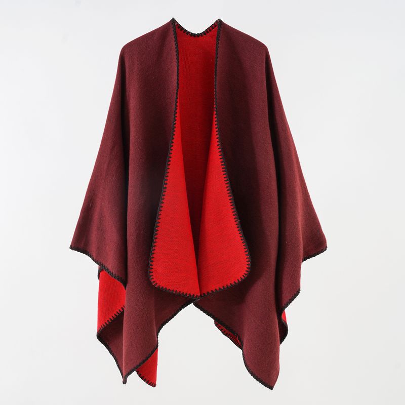 New autumn and winter travel style shawl, versatile cloak, double-sided solid color warm scarf, women's cloak_voghion.com