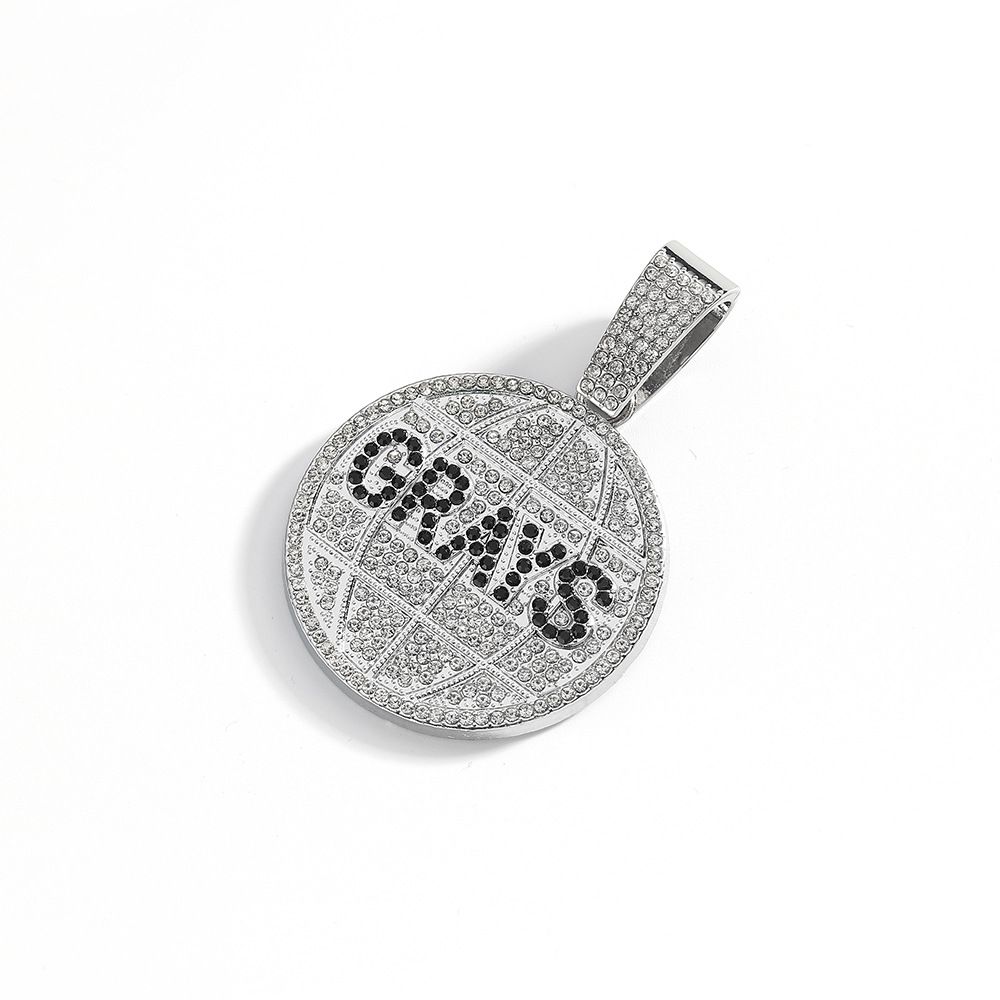 Hip Hop Round Shield Letter GRAYS Full Diamond Alloy Pendant Cuban Chain Necklace For Men_voghion.com