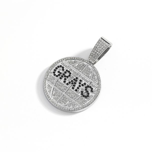 Hip Hop Round Shield Letter GRAYS Full Diamond Alloy Pendant Cuban Chain Necklace For Men_voghion.com