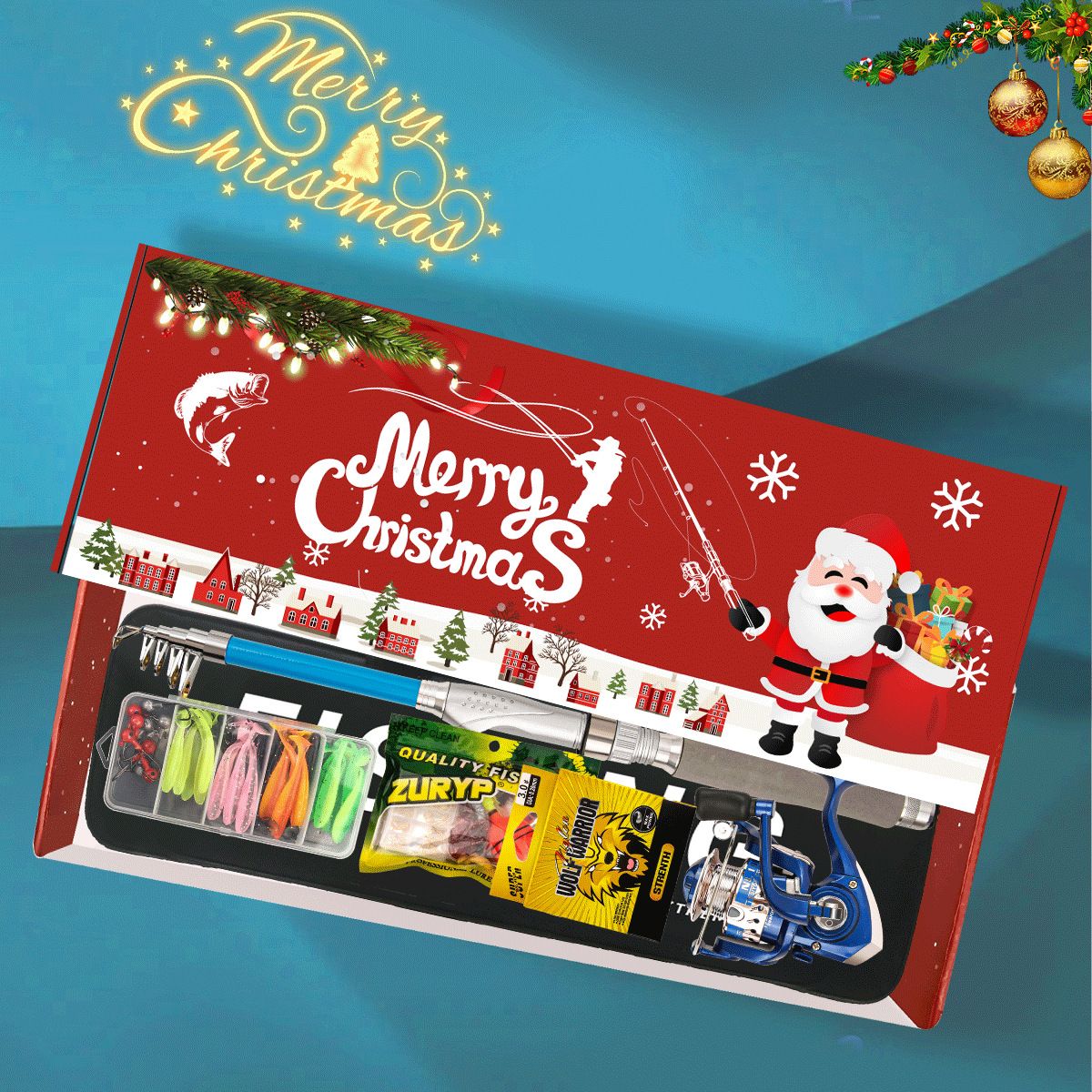 Canne à pêche en verre pour leurre de Noël, équipement complet, portable, ultra-léger, longue distance, ensemble de pêche en mer_voghion.com