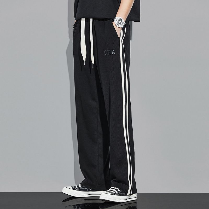 Pantaloni sportivi casual a gamba dritta da uomo Pantaloni sportivi versatili a righe sottili estivi da uomo_voghion.com