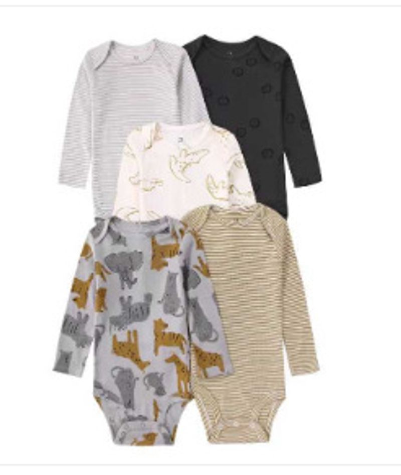 Baby Long Sleeved Bodysuit 5 Pieces New Cartoon Cute Elastic Thread Triangle Long Sleeved Romper Crawling Suit One Piece Suit_voghion.com