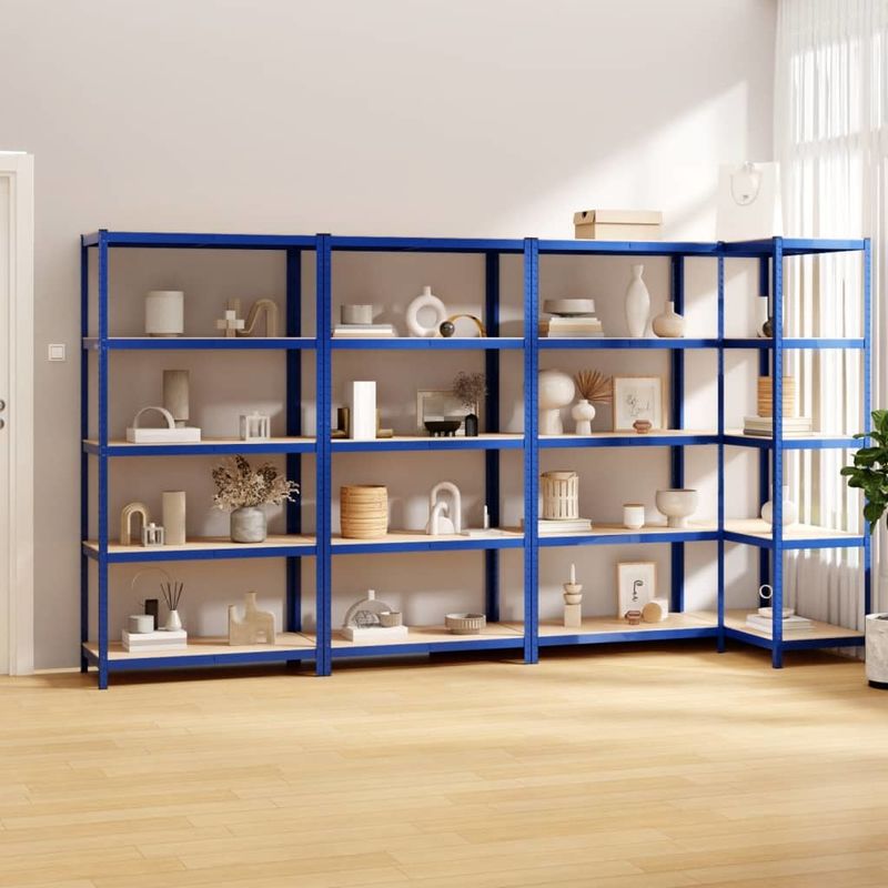5-Layer Shelves 4 pcs Blue Steel&Engineered Wood_voghion.com