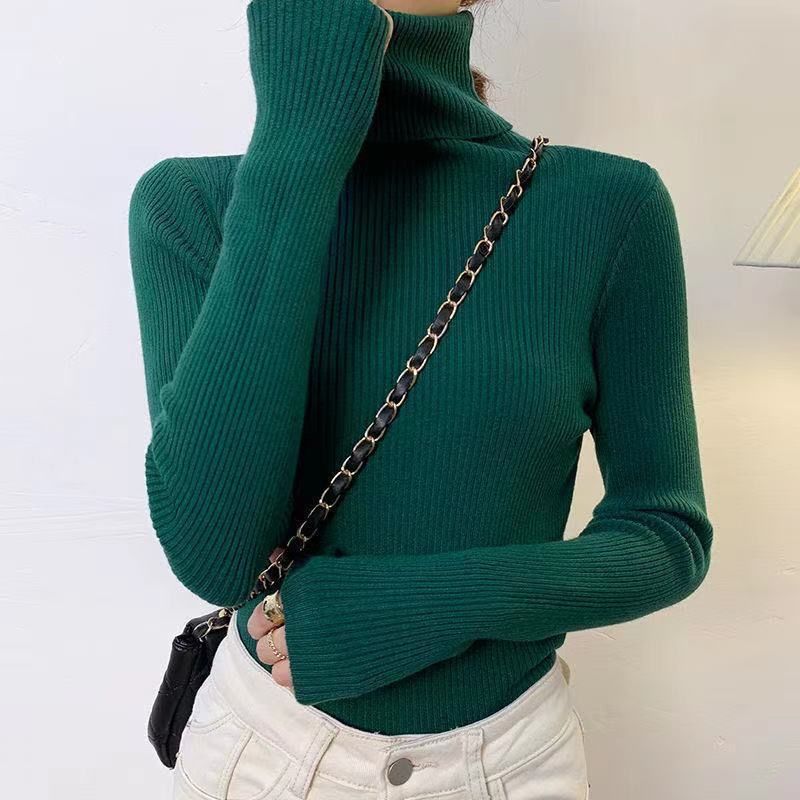 Women's High Neck Knit Sweater - Soft Core-Spun Yarn Slim Fit Pullover Short Top In Classic Colors_voghion.com