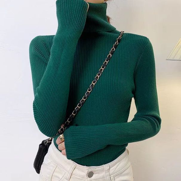 Women's High Neck Knit Sweater - Soft Core-Spun Yarn Slim Fit Pullover Short Top In Classic Colors_voghion.com
