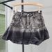 Pleated Skirt For Women Summer New Style Gradient Pink High Waist Slim A Line Anti Exposure Denim Bud Short Skirt_voghion.com
