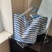 Casual Striped Double-Sided Canvas Women, Spring/Summer Lazy Style Large Capacity Tote Bag, Student Shoulder Bag For_voghion.com
