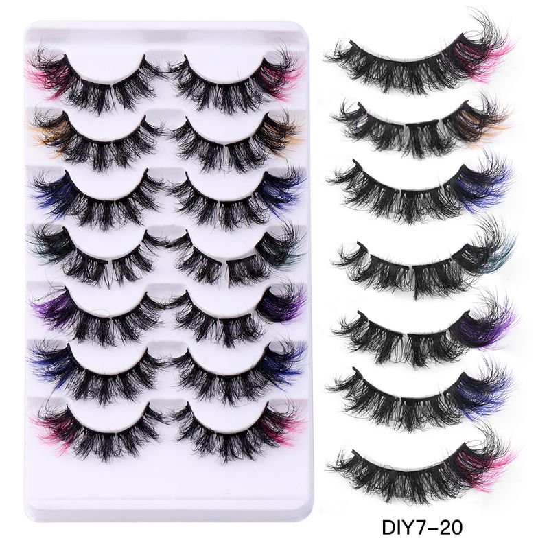 False Eyelashes New 7 Pairs Of Colorful Mink Segmented False Eyelashes Natural Curling Fried Hair Simulation Grafted Eyelashes_voghion.com