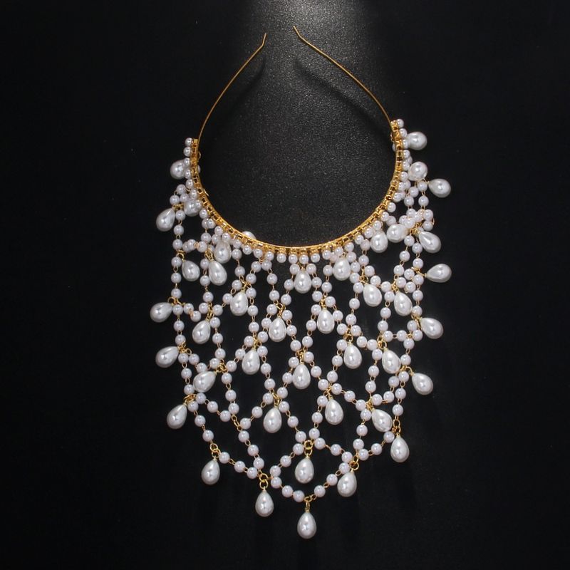 New Pearl Hair Chain Style Tassel Bridal Wedding Accessories Female Headwear_voghion.com