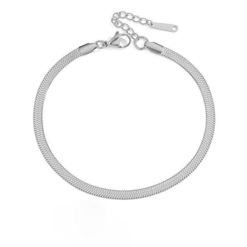Men's and Women's Plated Flat Snake Chain Rope Stainless 14K Gold Titanium Steel Feet Chains_voghion.com